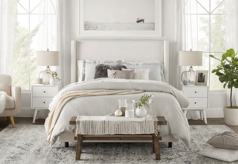 Sanford Linen Upholstered Panel Bed & Reviews | Joss & Main Hanson Bed, Scandinavian Design Bedroom, Wingback Bed, Décor Boho, Upholstered Panel Bed, Upholstered Panels, Marmont Hill, Master Bed, Master Bedrooms