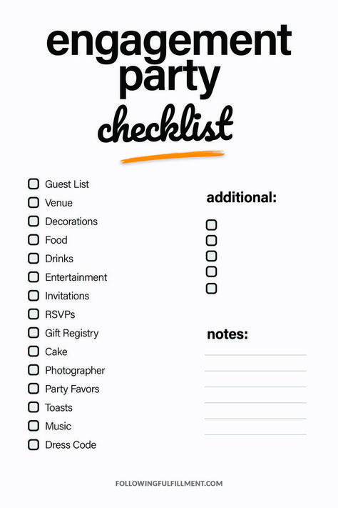 Get ready to celebrate the happy couple with our ultimate Engagement Party Checklist! From decor to food, we've got you covered. Engagement Party List, Prom Planning Checklist, Rehearsal Dinner Checklist, Engagement Party Checklist, Name Change Checklist, Bridal Shower Planning Checklist, Remodeling Checklist, Step Challenge, Bridal Shower Checklist