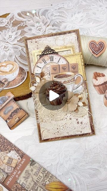 Lady E on Instagram: "Coffee & Chocolate by @stamperia 🤎  Such a pretty collection and so easy to create gorgeous card with it ☺️ …. Flowers I made myself out of fabric, video tutorials available on my channel,  Product list linked in bio ☺️ …. #handmade #cardmaking #papercrafts #stamperia #birthdaycard #craftingaddict #handmadecards" Stamperia Cards Tutorials, Stamperia Coffee And Chocolate, Teacup Cards, Stamperia Cards, Clock Card, Instagram Coffee, Coffee Chocolate, Product List, Graphic 45