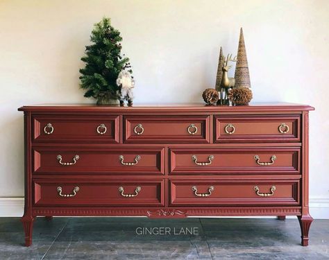 Tuscan Red Dresser | General Finishes Design Center Red Hutch, Red Buffet, Red Painted Furniture, Red Dresser, Old World Furniture, Red Paint Colors, Parlor Table, General Finishes Milk Paint, General Finishes