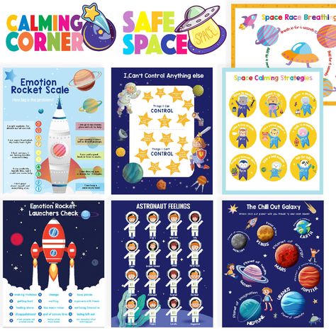 Emotion Regulation Bulletin Board, Safe Space Poster Classroom, Zones Of Regulation Calm Down Corner, Calming Corner Rules, Safe Space Sign, Calm Down Corner Rules Poster, Emotions Posters, Calm Kids, Rockets For Kids