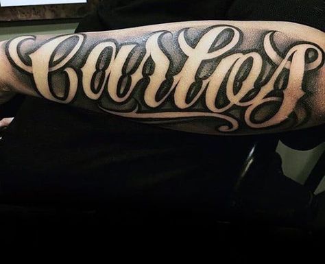 Guys Shaded Negative Space Lettering Forearm Name Tattoo Manly Design, Tattoo Nombres, Forearm Name Tattoos, Last Name Tattoos, Negative Tattoo, New Tattoo Styles, Tattoo Letras, Negative Space Tattoo, Names Tattoos For Men