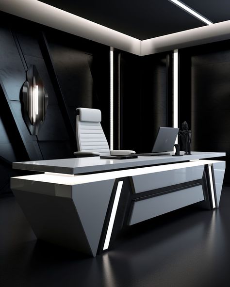 Futuristic Home Office, Futuristic Office Design, Futuristic Desk, Office Interior Design Luxury, Futuristic Table, Dream Home Office, Productive Home Office, Futuristic Office, Office Cabin Design