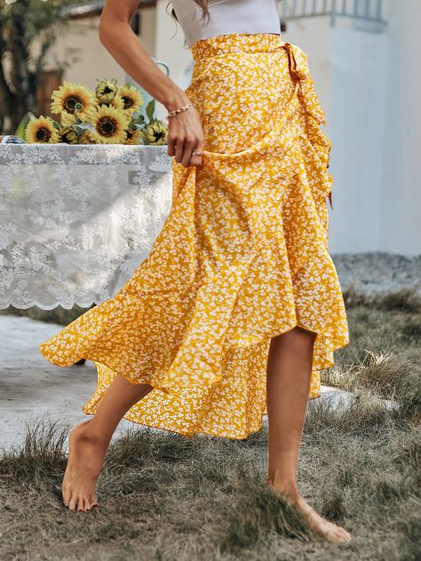 Beach Skirts, Midi Skirts Summer, Summer Fashion Beach, Women Bodycon Dress, Langer Rock, Ditsy Floral Print, Beach Skirt, Round Neck Dresses, Evening Dresses Elegant