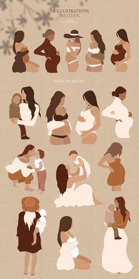 Motherhood Graphic Design, Motherhood Illustration Mother Art, Pregnant Illustration Art, Mother Illustration Art, Family Design Illustration, Pregnancy Art Drawing, Baby Illustration Art, Kindness Illustration, Family Illustration Art