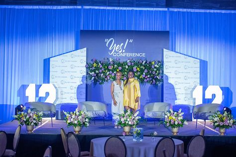 Wedding Portfolio | Perfectly Adorned Event Decor Backdrop For Corporate Event, Corporate Events Decoration Ideas, Corporate Event Backdrop Design, Company Backdrop, Simple Stage Design, Event Stage Design Ideas, Conference Decor, Stage Backdrop Design, Launch Event Ideas