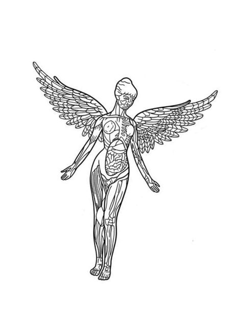 Nirvana In Utero Tattoo Outline, In Utero Tattoo Stencil, Nirvana Tattoo Ideas Small, Nirvana In Utero Drawing, In Utero Drawing, Nirvana Drawing, In Utero Tattoo, Utero Tattoo, Nirvana Tattoo