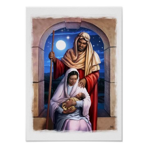 African American Holy Family Painting | African American Christmas Art Prints. Original Painting by Carlos Maraz, Spain, 2010. Copyright (c) Carlos Maraz. Matching Fine Art Print, Wall Art Panels, Canvas Print, cards, postcards and gifts available in the Christmas Category of our store. Holy Family Painting, Family Christmas Greetings, Nativity Art, Christmas Photo Album, American Christmas, Print Cards, Religious Christmas Cards, The Nativity Story, Christmas Magnet