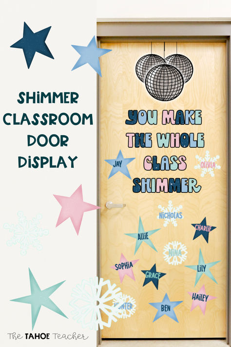 Welcome your students and celebrate their uniqueness with this Taylor Swift inspired classroom door display that says You Make the Whole Class Shimmer. Includes letters, disco balls, and editable stars and snowflakes for students names or motivational messages. You Swift fan students will love it! Great for kindergarten, 1st grade, second grade, 3rd grade, fourth grade, or fifth grade. You Make The Whole Class Shimmer Door, You Make The Whole Class Shimmer, Elementary Door Decor, Classroom Taylor Swift, Taylor Swift Door Decoration School, Taylor Swift Inspired Classroom, Taylor Swift Door Decoration, Taylor Swift Classroom Door Decor, Classroom Diys