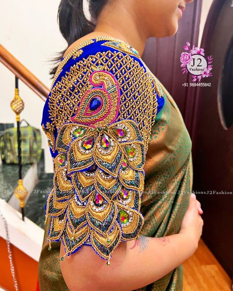 Blouse Work Simple, Simple Wedding Blouse Designs, Bridal Blouse Work, Bridal Aari Work Blouse, Peacock Blouse Designs, Bridal Aari Work, Peacock Embroidery Designs, Patch Work Blouse Designs, Mirror Work Blouse Design