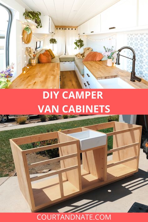 How we built the cabinets in our ProMaster camper van with no prior experience. Camper Cabinets Diy, Camper Van Cabinets Diy, Van Life Cabinets, Skoolie Cabinets Diy, Promaster Van Build, Van Build Kitchen, Ikea Van Camper Hacks, Van Diy Camper, Van Diy Ideas