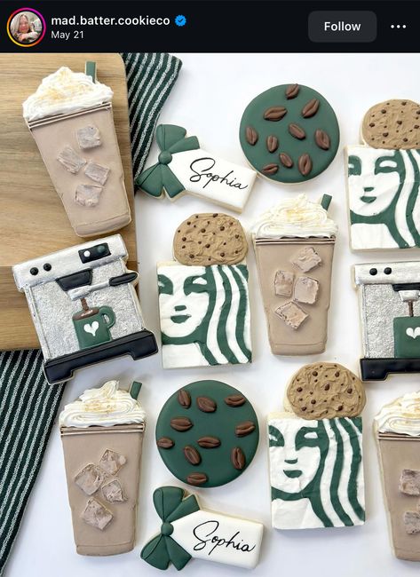 Starbucks Cookies, Royal Iced Cookies, Cookies Theme, Cookie Decorating Party, Cookie Table, Sugar Cookie Royal Icing, Buttercream Cupcakes, Cookie Business, Coffee Cookies