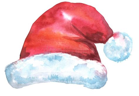 Christmas Santa red hat, watercolor. Santa Claus red hat. Watercolor illustration, isolated on white royalty free illustration Santa Watercolor, Santa Claus Drawing, How To Draw Santa, Christmas Canvas Art, Christmas Doodles, Christmas Card Art, Watercolor Christmas Cards, Christmas Canvas, Christmas Accessories