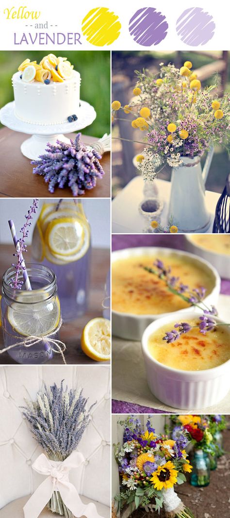 Wedding Shower Brunch Decorations, Lavender Wedding Colors, Rustic Color Schemes, Wedding Shower Brunch, Yellow Wedding Colors, Wedding Color Palette Summer, Wedding Color Combinations, Wedding Yellow, Best Wedding Colors