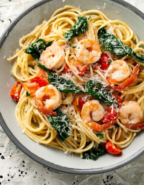 Tomato Spinach Shrimp Pasta, Shrimp Tomato Spinach Pasta, Shrimp And Spinach Pasta, Spinach Shrimp Pasta, Spinach And Tomato Pasta, Tomato Shrimp Pasta, Shrimp Spinach Pasta, Roasted Tomato Pasta, Savoury French Toast