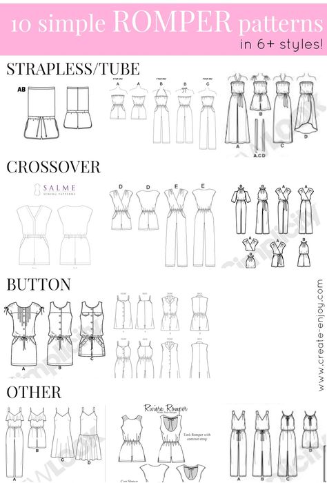 A collection of easy-to-sew romper/playsuit patterns in several styles, great for summer weather Rompers For Teens, Diy Romper, Playsuit Pattern, Romper Sewing Pattern, Clothing Guide, Summer Sewing, Romper Pattern, Diy Sewing Clothes, Fashion Sewing