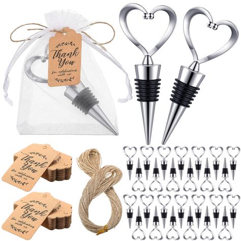 PRICES MAY VARY. Nice Combination: package comes with 90 pieces of silver wine stopper, 100 thank you tags, 100 white organza bags and 20 meters/ 65.62 ft twine, the nice combination and sufficient quantity will meet your needs for wedding favor packing Wine Stopper: each of the heart wine bottle stoppers is designed with an adorable heart top with 2 balls, symbolizing a couple of hearts coming together; And it's made of zinc alloy material with a silicone screw plug, which is durable and safe f Small Wedding Favors, Valentines Party Favors, Wine Stopper Wedding Favors, Rehearsal Dinner Planning, Rehearsal Dinner Favors, Valentine Party Favors, Bridal Shower Wine, Beverage Bottle, Mini Soaps