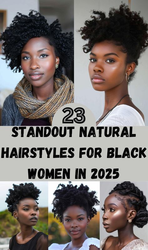 Celebrate the beauty and versatility of natural hair with these 23 standout hairstyles for Black women in 2025. From voluminous afros to intricate braided styles, this collection showcases the best of natural hair trends that embrace texture, volume, and individuality. Whether you're looking to protect your hair, try something bold, or simply enhance your natural curls, these hairstyles are perfect for women who want to make a statement while staying true to their roots. Small Fro Hairstyles Natural Hair, Natural Hairstyles For Black Women With Thinning Hair, Natural Hair Styles For Black Women Medium, Grown Up Hairstyles For Women, Hair Styles For 50+ Black Women, Natural Hair Styles For Black Teens, Unique Natural Hairstyles Black Women, Afro Styles Hairstyles 4c, Twist Natural Hairstyles For Black Women