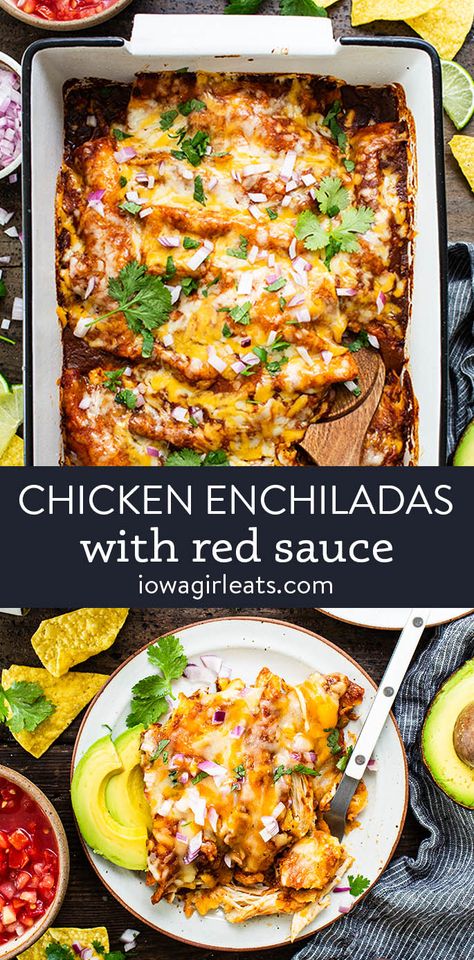 Easy Chicken Enchiladas with Red Sauce — Restaurant Quality Easy Red Enchiladas Chicken, Salsa Chicken Enchiladas, Quick Chicken Enchiladas, Red Sauce Recipes Dinners, Easy Chicken Enchiladas With Red Sauce, Chicken Enchiladas With Red Sauce Easy, Enchilada Filling Ideas, Shredded Beef Enchiladas With Red Sauce, Enchalidas Recipes