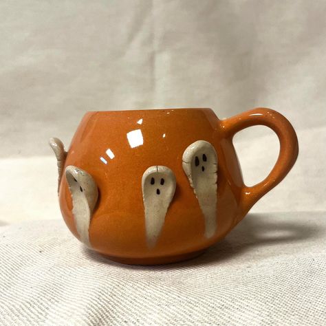 Handmade Ceramic Mug Halloween Mug Handmade Halloween Ceramic Mug Mug Halloween - Etsy Hand Built Pottery Halloween, Ceramic Mug Glazing Ideas, Cute Pottery Mug Ideas, Pottery Halloween Ideas, Halloween Clay Projects, Horror Mug, Things To Make In Ceramics, Cute Clay Mugs, Ceramic Mug Shapes