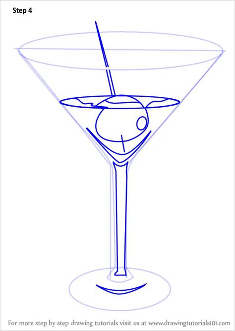 Learn How to Draw a Martini (Drinks) Step by Step : Drawing Tutorials Martini Canvas Painting, Drinks Drawing Easy, Martini Painting Easy, Martini Glass Drawing, Martini Drawing, Drinks Drawing, Drink Drawing, Martini Art, Cedar Door