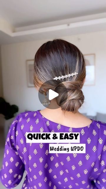 Shalini Samuel on Instagram: "Quick & Easy Wedding UPDO 💟 . . . . #weddinghair #indianwedding #weddinghairstyle #updos #bun #hairstyles #indianhair #hairtutorial #hair #easyhairstyles" Karwachauth Hairstyle Bun, Bun For Wedding Guest, Hairstyles For Salwar, Easy Cute Bun Hairstyles, Easy Bun Hairstyles Indian, Simple Bun Hairstyles Indian, Lower Bun Hairstyles, Easy Wedding Updo, Bun Hairstyles Indian