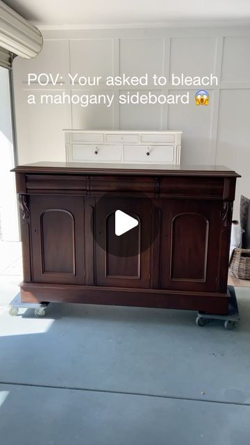 Mahogany Sideboard Upcycle, How To Paint Raw Wood Furniture, Raw Wood Dressers, Upcycle Mahogany Furniture, Whitewashed Wood Cabinets, How To Restore Old Furniture Wood, Wood Bleaching Before And After, Antique Refurbished Furniture, How To Bleach Mahogany Wood