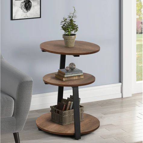 17 Stories Kinsman Frame End Table with Storage | Wayfair End Table Round, Side Table Sofa, Shelf End Table, Storage End Table, Round End Tables, Industrial Side Table, Floor Shelf, Bedside Night Stands, Round Storage