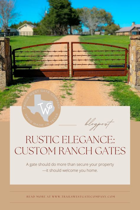 Discover the beauty of our custom ranch gates, designed to blend rustic charm with modern functionality. Whether it's a single swing gate or a double, we can craft the perfect entrance for your ranch that reflects your style. Farmhouse Gate Entrance, Farm Gates Entrance, Farm Gates, Pipe Fence, Ranch Fencing, Ranch Gates, West Gate, Farm Gate, Custom Gates