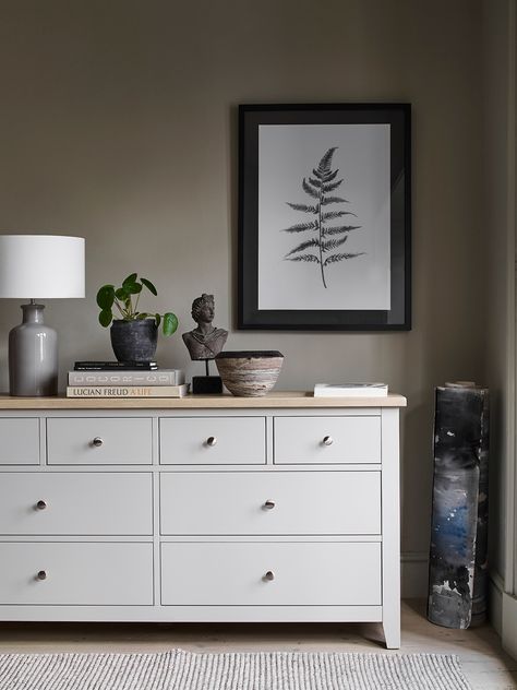 Bedroom Chest Of Drawers Decor Top Of, Bedroom Ideas Chest Of Drawers, Chest Of Drawers In Living Room, Styling A Chest Of Drawers, Office Chest Of Drawers, Top Of Chest Of Drawers Decor, Chest Of Drawers For Bedroom, Decorate Chest Of Drawers Top, Drawer Top Decor Ideas