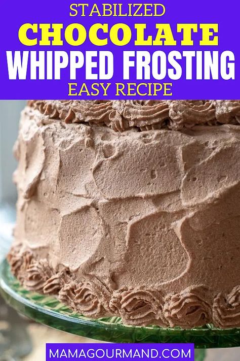 Chocolate Whipped Frosting, Chocolate Whipped Cream Frosting, Whipped Cream Frosting Recipe, Whipped Chocolate Frosting, Whipped Cream Icing, Chocolate Frosting Recipes, Recipes With Whipping Cream, Whipped Frosting, Chocolate Whipped Cream