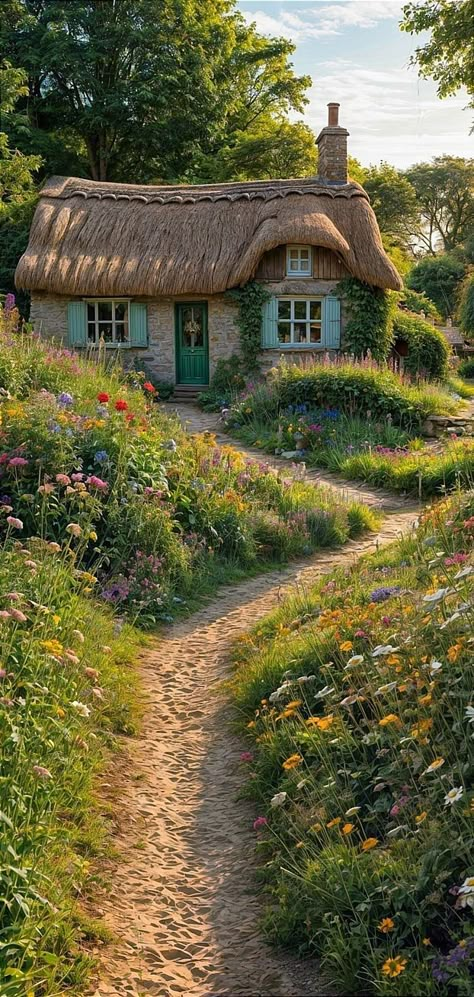 Small Countryside House, Cottage Core Landscape, Cottage Aesthetic, Fairytale Cottage, Cute Cottage, Countryside House, Small Cottage, Fantasy House, English Cottage