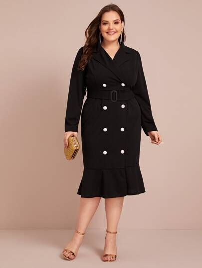 Plus Size Blazer, Plain Dress, Tuxedo Dress, Curvy Outfits, Buy Dress, Blazer Dress, Ruffle Hem, Coat Dress, Dress Details