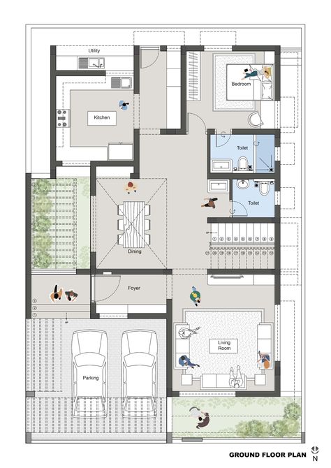 Parasite House Plan, Housing Plans Architecture Layout, Apartment Ground Floor Plan, Dubai Villa Plan, Ground Plan House, 150m2 House Plan, Residence Plan Architecture, Building Plans Architecture, 25x40 House Plans