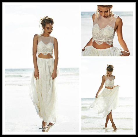 $127.  Grace Love Lace White Beach Wedding Dresses Twp Pieces Floor Length Bridal Gowns Vestidos de Noiva 2015-in Wedding Dresses from Weddings & Events on Aliexpress.com | Alibaba Group Empire Line Wedding Dress, Beach Short Dress, White Beach Wedding Dresses, Dress White Long, Casual Beach Wedding Dress, Ivory Bridal Gown, Wedding Dresses White, Casual Beach Wedding, Picture Dress