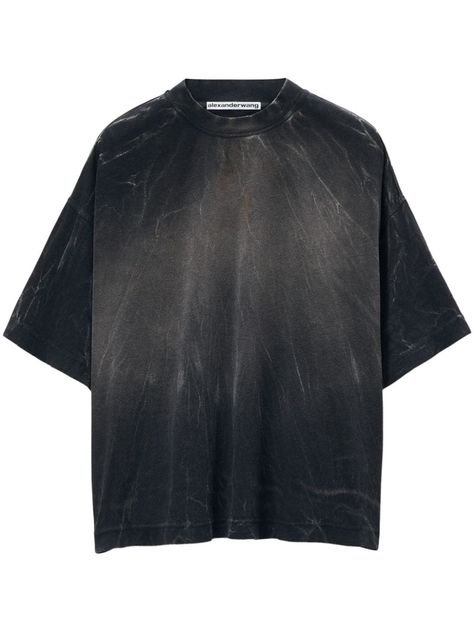 black/grey cotton jersey texture bleached effect faded effect crew neck drop shoulder short sleeves straight hem Reflective T Shirt, Trendy Oversized T Shirts, Heavyweight T Shirt, Bleach Clothes Design, Asymmetrical Clothing, Mens Grunge, Bleaching Clothes, Apparel Design Inspiration, Basket Sport