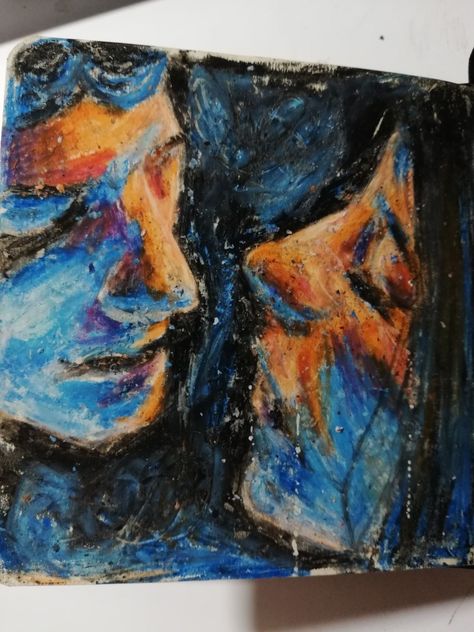 Face Sketch Oil Pastel, Oil Pastel Human Drawing, Blue And Purple Drawings, Art Inspo Traditional, Paint Sketchbook Ideas, Pastel Pictures Drawing, Ap Art Portfolio High Schools Ap Drawing, Art Piece Ideas, Pastles Drawings Aesthetic