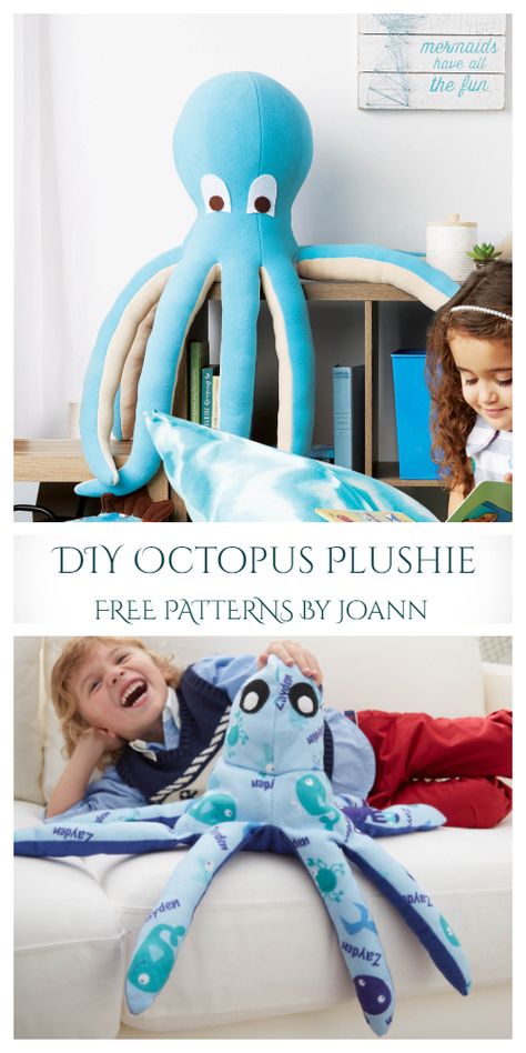 DIY Fabric Toy Octopus Free Sewing Patterns | Fabric Art DIY Sleepover Crafts, Fish Project, Toy Octopus, Fabric Art Diy, Octopus Stuffed Animal, Vbs Decorations, Cute Sewing Projects, Fabric Sewing Patterns, Animal Sewing Patterns