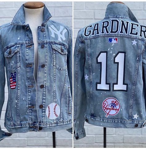 Custom Sports Denim Jean Jacket Custom Denim Jacket NY Yankees Baseball Number Jean Jacket Jean Jacket Jersey - Etsy Jean Jacket Baseball Outfit, Sports Jean Jacket Diy, Baseball Jean Jacket Diy, Cricut Jean Jacket, Cheer Mom Jean Jacket, Baseball Mom Jean Jacket, Diy Sports Team Denim Jacket, Sports Denim Jacket, Sports Jean Jacket