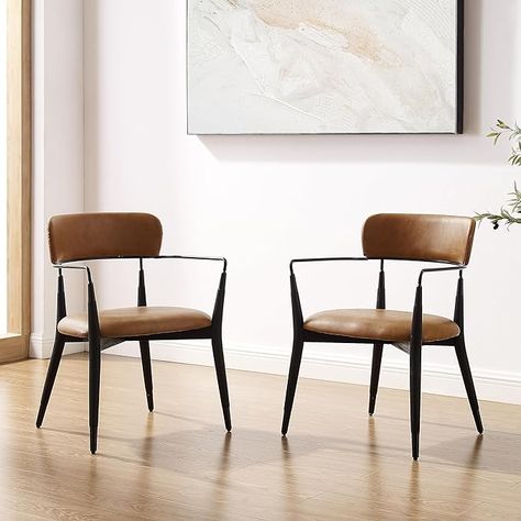 Amazon.com - Art Leon Dining Chairs Set of 4, Faux Leather Upholstered Dining Room Chairs, Mid Century Modern Accent Chair with Wood Legs, Armchairs with Open Backrest for Kitchen Living Room Bedrom, Brown - Chairs Mid Century Modern Accent Chairs, Mid Century Modern Dining Room, Dining Room Chairs Upholstered, Black Dining Room Chairs, Faux Leather Dining Chairs, Elegant Chair, Dining Room Chairs Modern, Mid Century Modern Dining, Accent Arm Chairs