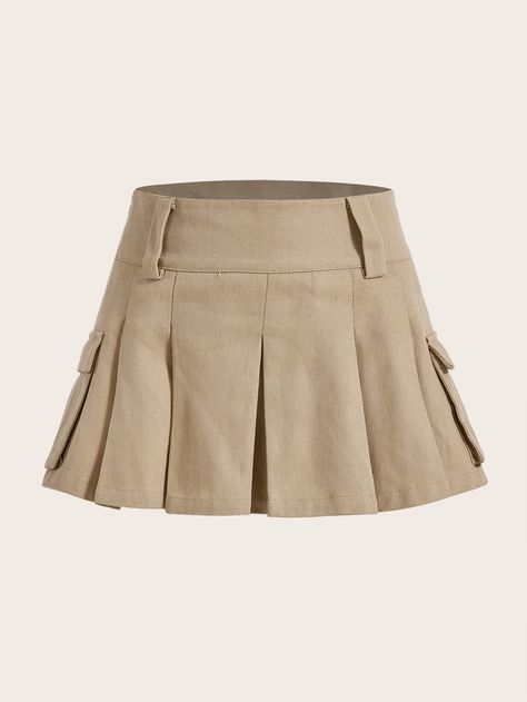 Pleaded Skirt, Skirt Aesthetic, Tan Skirt, Box Pleat Skirt, Shein Icon, Khaki Skirt, Women Skirts, Classy Casual Outfits, Simple Trendy Outfits