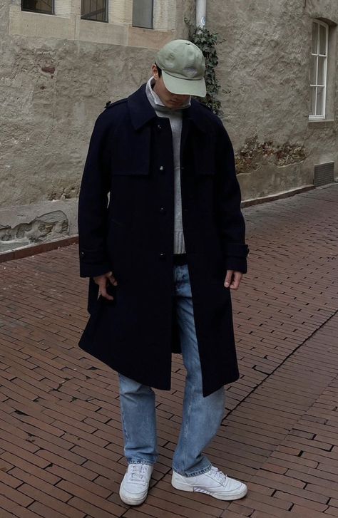 Mens Navy Trench Coat Outfit, Navy Blue Trench Coat Outfit Men, Black Trench Coat Outfit Men Casual, Men’s Peacoat Outfit, Black Peacoat Outfit Men, Black Trench Coat Outfit Men, Peacoat Men Outfits, Pea Coat Men Outfits, Men Trench Coat Outfit