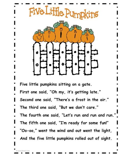 I sing this with the kids at my preschool  & they love it pumpkin poetry | Five Little Pumpkins: Pumpkin Lessons, It Pumpkin, Pumpkins Preschool, Pumpkin Song, Pumpkin Unit, Five Little Pumpkins, Classroom Songs, Pumpkin Activities, Fall Preschool Activities