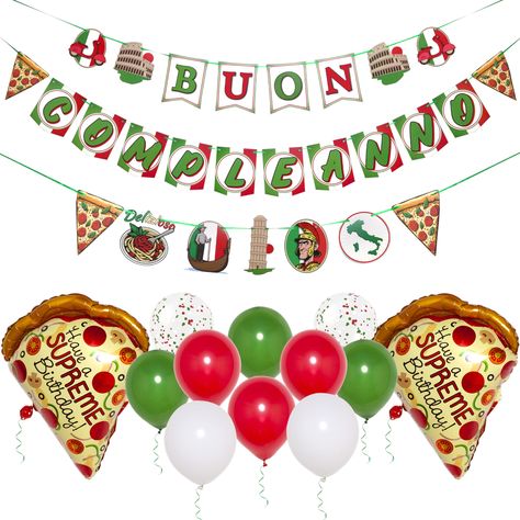 PRICES MAY VARY. CELEBRATE IN TRUE ITALIAN STYLE! Bring the spirit of Italy to your party with our EXCLUSIVE Italian flag-themed Buon Compleanno banner and colorful balloons. Perfect for an unforgettable pizza party celebration, italian birthday or an elegant Italian dinner party. ALL-IN-ONE, Italian Elegance: Setup a unique Italian celebration with our exclusive "Buon Compleanno" birthday set! Included is a 6.6ft Italian flag banner, 8x italian flags balloons color 12", 2x confetti balloon 12"s Italian 1st Birthday Party, Elegant Italian Dinner Party, Italy Party Decorations, Italian First Birthday Party, Italian Birthday Party, Little Italy Party, Bar Themes, Italian Party Decorations, Pizza Party Decorations