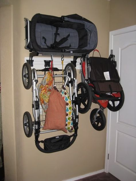 Wall Hanging Strollers - Authors Denise & Alan Fields / Windsor Peak Press Book Forums Bob Stroller Storage Garage, Pram Storage Ideas, Stroller Storage Garage, Stroller Organization, Small Space Boho, Bob Stroller, Stroller Storage, Garage Organisation, Garage Tool Organization