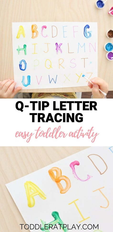 Q-tip Letter Tracing Activity - Toddler at Play Abc Activities Preschool, Tracing Activity, Easy Toddler Activities, Abc Activities, Letters Of The Alphabet, Letter Tracing, Learning Abc, Alphabet Activities Preschool, Preschool Letters