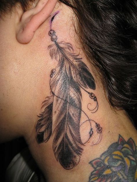 60 Best Neck Tattoo Ideas and Designs for Free Spirits in 2021 Native American Feather Tattoo, Indian Feather Tattoos, Best Neck Tattoos, Side Neck Tattoo, Native Tattoos, Neck Tattoos Women, Feather Tattoo Design, Tasteful Tattoos, Neck Tattoo For Guys