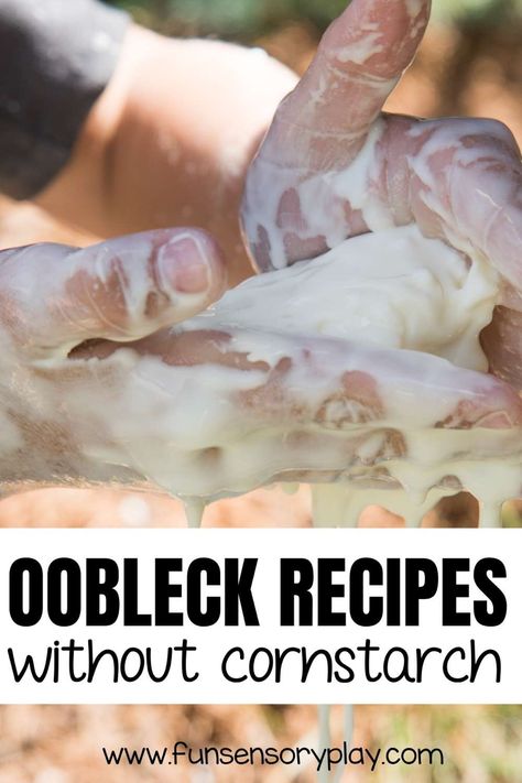 Oobleck without cornstarch Baking Soda Corn Starch Dough, How To Make Oobleck Without Cornstarch, Oblek Recipe With Cornstarch, Oobleck Recipe Without Cornstarch, How To Make Oblek, Story Stretchers, Corn Flour Recipes, Oobleck Recipe, How To Make Oobleck