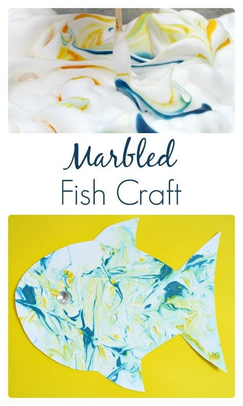 Marbled Fish Craft, super fun activity and your kids will have a blast playing with shaving cream! @Shaunna @ Fantastic Fun and Learning Fish Art For Kids, Toys Slime, Magnetic Sand, Ocean Theme Preschool, Fish Craft, Play Sand, Fish Activities, Pets Preschool Theme, Sensory Art