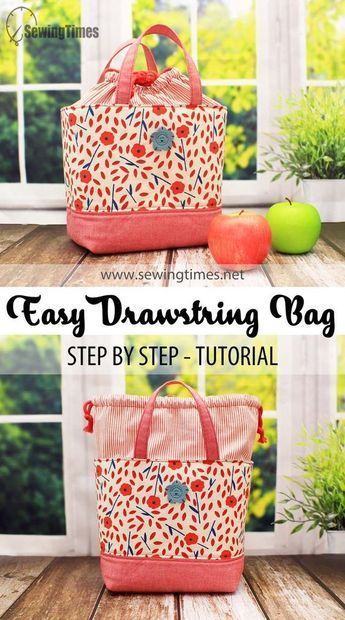 Lunch Bag Gift Ideas, Quilted Drawstring Bag Tutorial, Sewing A Lunch Bag, Drawstring Handbag Pattern, Fabric Bags Diy Simple, Drawstring Project Bag, Bag For Knitting Projects, Lunch Bag Diy Pattern, How To Sew A Lunch Bag